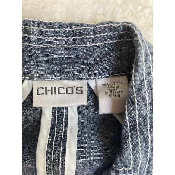 Chicos Jean Jacket Womens Size 0 Nautical contrast Stitch Flap Chambray Denim - Picture 10 of 11